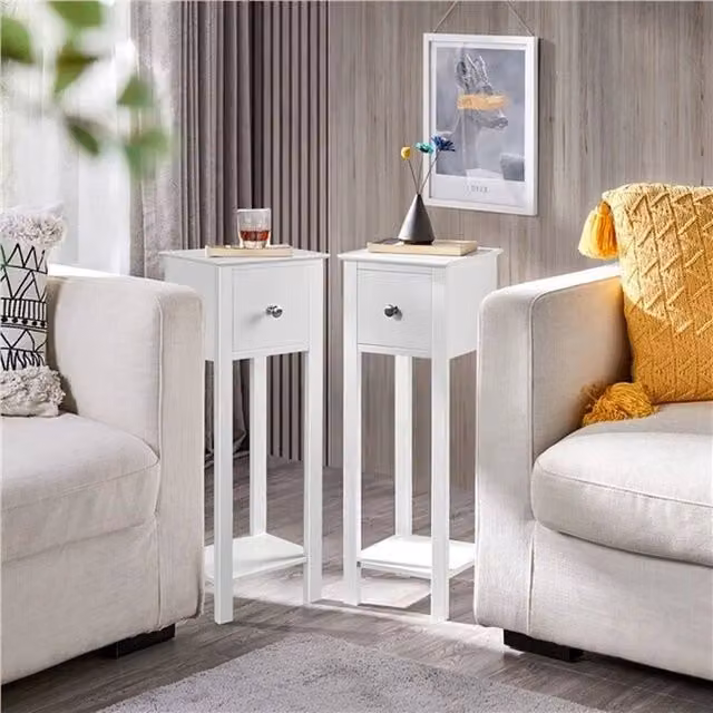 EONLION Set of 2 Slim Minimalist Bedside Tables in White