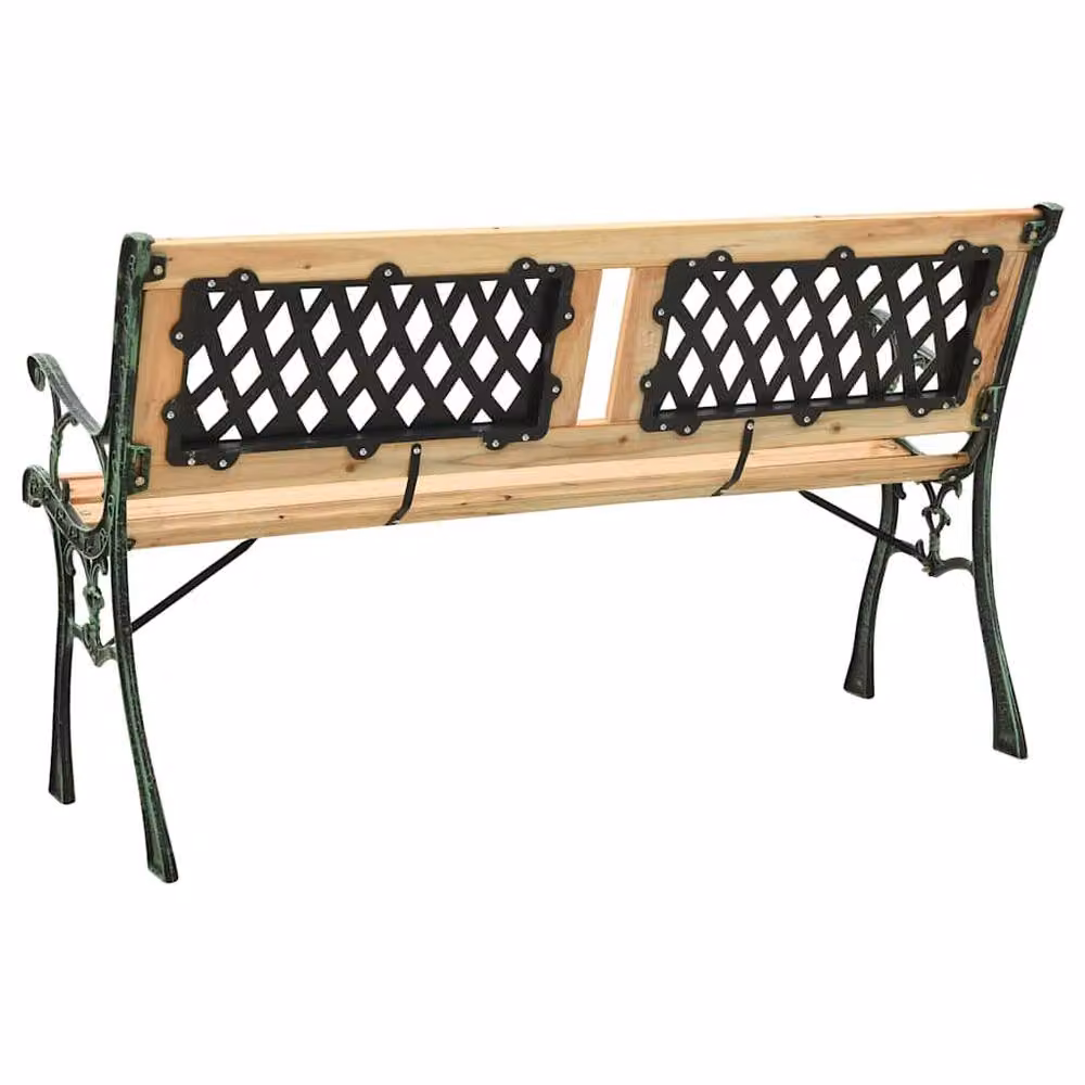 Berkfield Home Decorative Garden Bench in Green, Cast Iron and Solid Firwood, W: 122 cm, H: 73 cm, D: 54 cm – 2