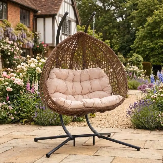 Rosewood & Stone Home Petworth Double Egg Chair in Cream and Brown, 2 Seater W/D/H: 190 x 130 x 105 cm