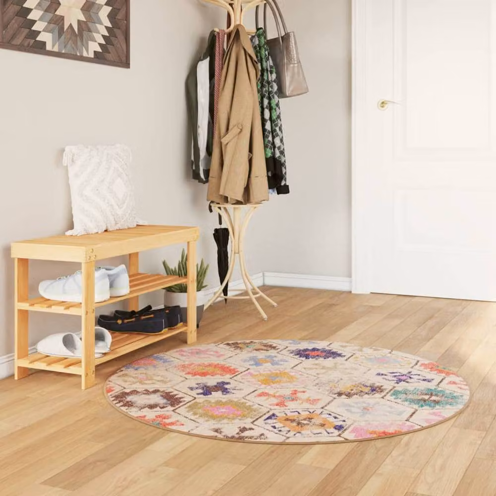 Berkfield Home Washable Multicolour Round Anti Slip Boho Rug, Diameter: 120 cm – 2