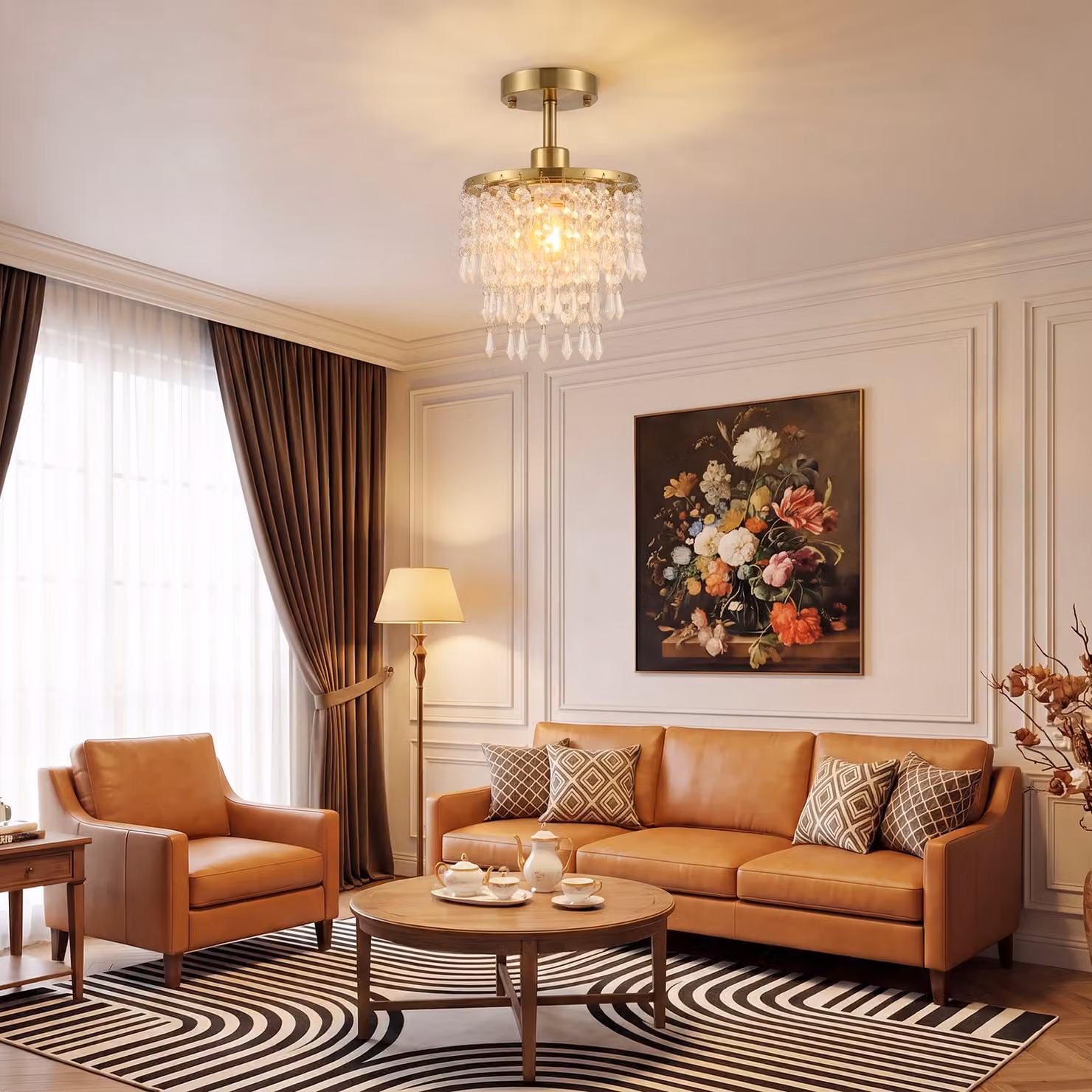 HOMCOM Gold Crystal Ceiling Light with LED Warm White Illumination – 2