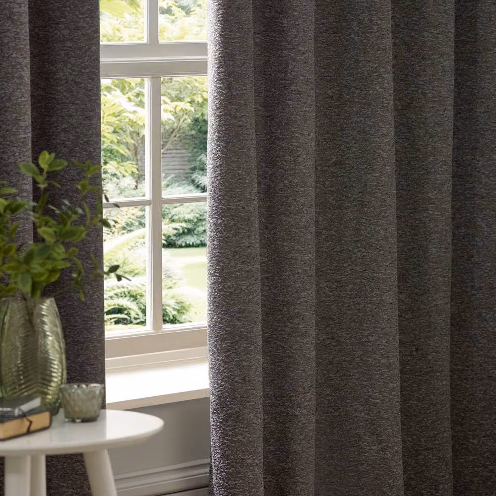 Paoletti Galaxy Velvet Chenille Eyelet Curtain Pair in Grey and Gold, Width: 229 cm, Drop: 137 cm – 2