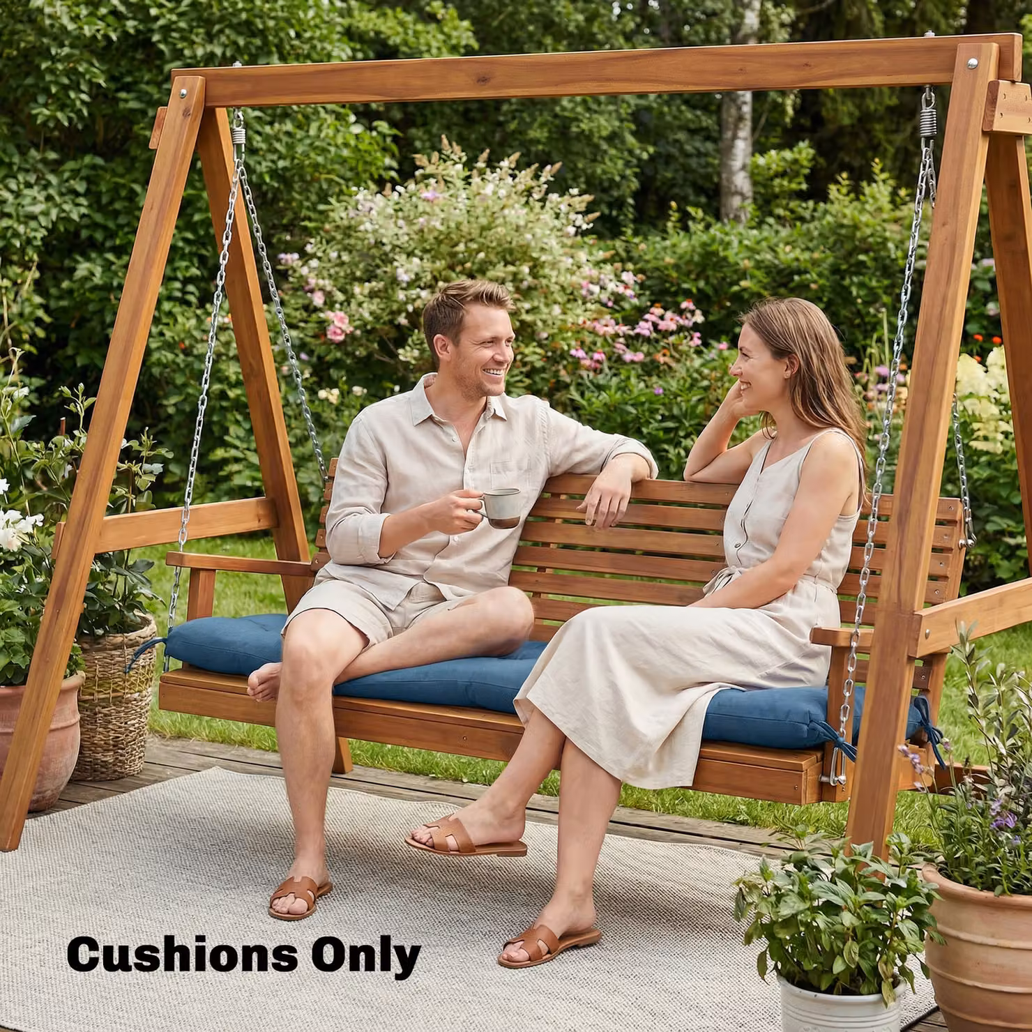 Outsunny Blue Memory Foam Sun Lounger Cushion with Ties – 9
