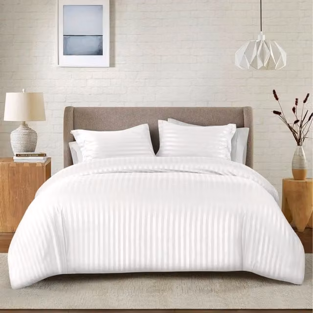Cotton Passion White Striped Microfibre Duvet Cover and Pillowcase Set