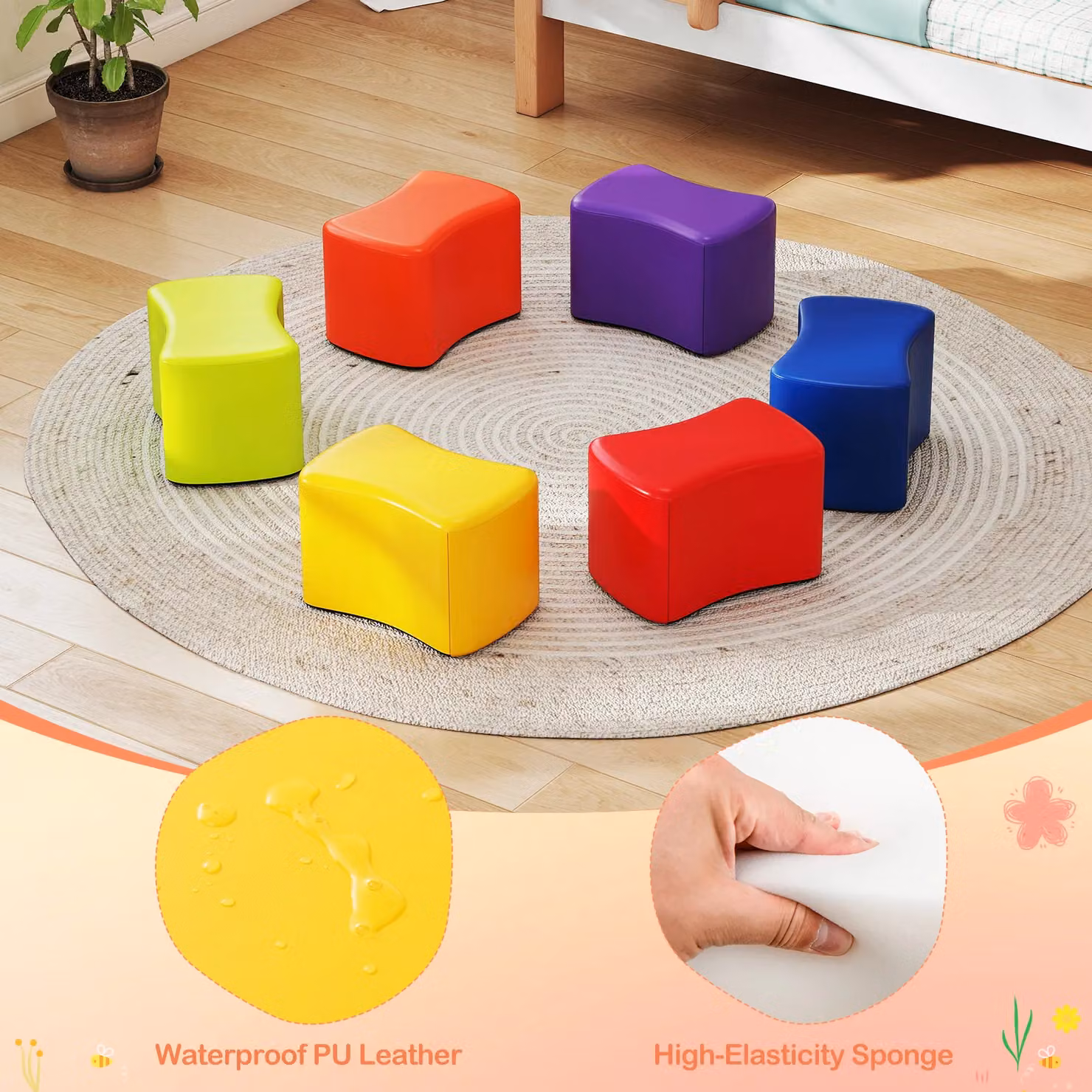 Costway 6-Piece Butterfly Modular Soft Foam Seating Set in Multicolour Synthetic Leather – 6