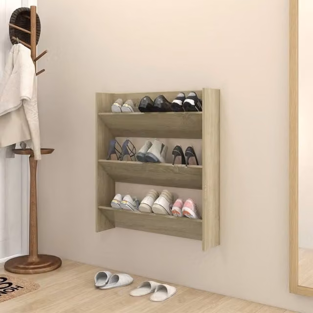 Berkfield Home Wall Mounted Shoe Cabinet in Sonoma Oak Brown, W/D/H: 80 x 18 x 90 cm – 1