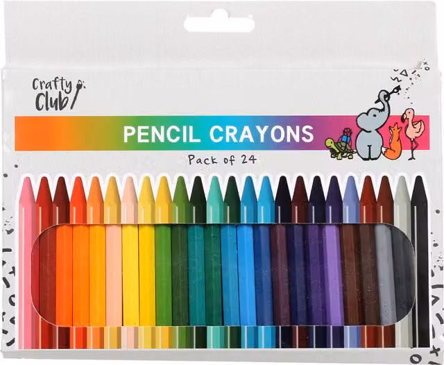 Crafty Club Pack of 24 Multicolour Wax Pigment Pencil Crayons for Children