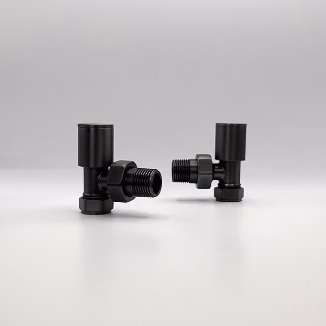 Lux Heat Angled Round Manual Valve Set in Brushed Gun Metal