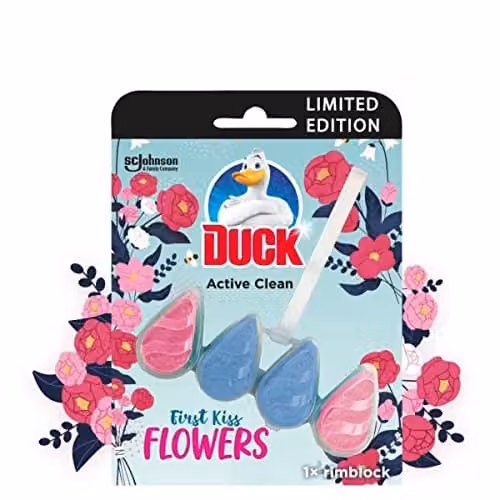 Duck Active Clean Foaming Toilet Rim Block, First Kiss Flowers Fragrance, 38.6g