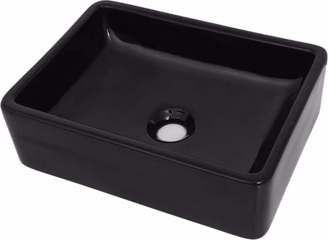 Berkfield Home Rectangular Ceramic Basin in Black, W: 41 cm, D: 30 cm, H: 12 cm – 1