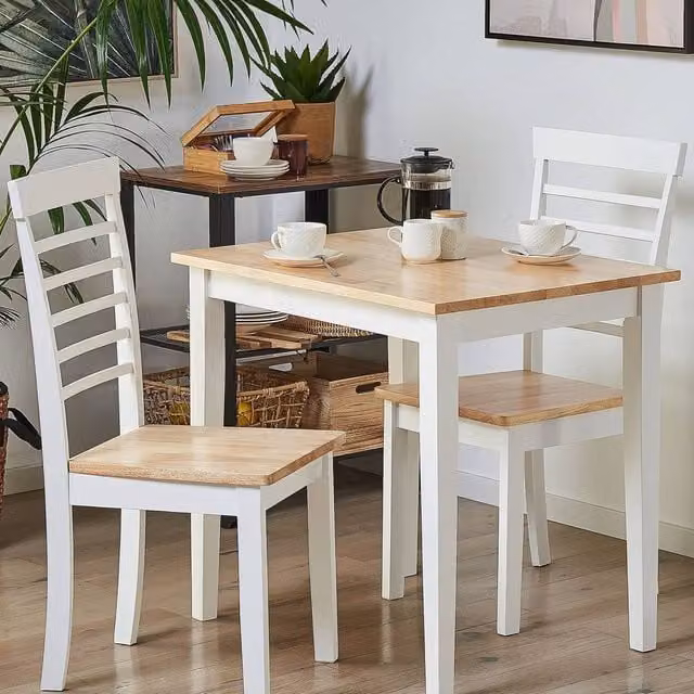 Wyld and Coco Everwood Set of 2 Rubberwood Ladder Back Dining Chairs, Light Brown and White