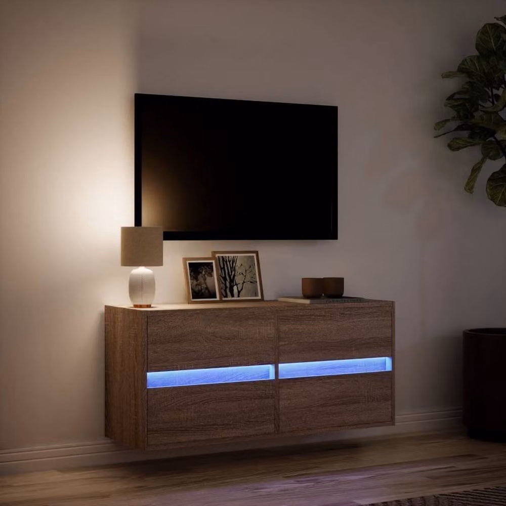 Berkfield Home Modern TV Wall Cabinet with LED Lights in Brown Oak, W: 100 cm, D: 31 cm, H: 45 cm – 4