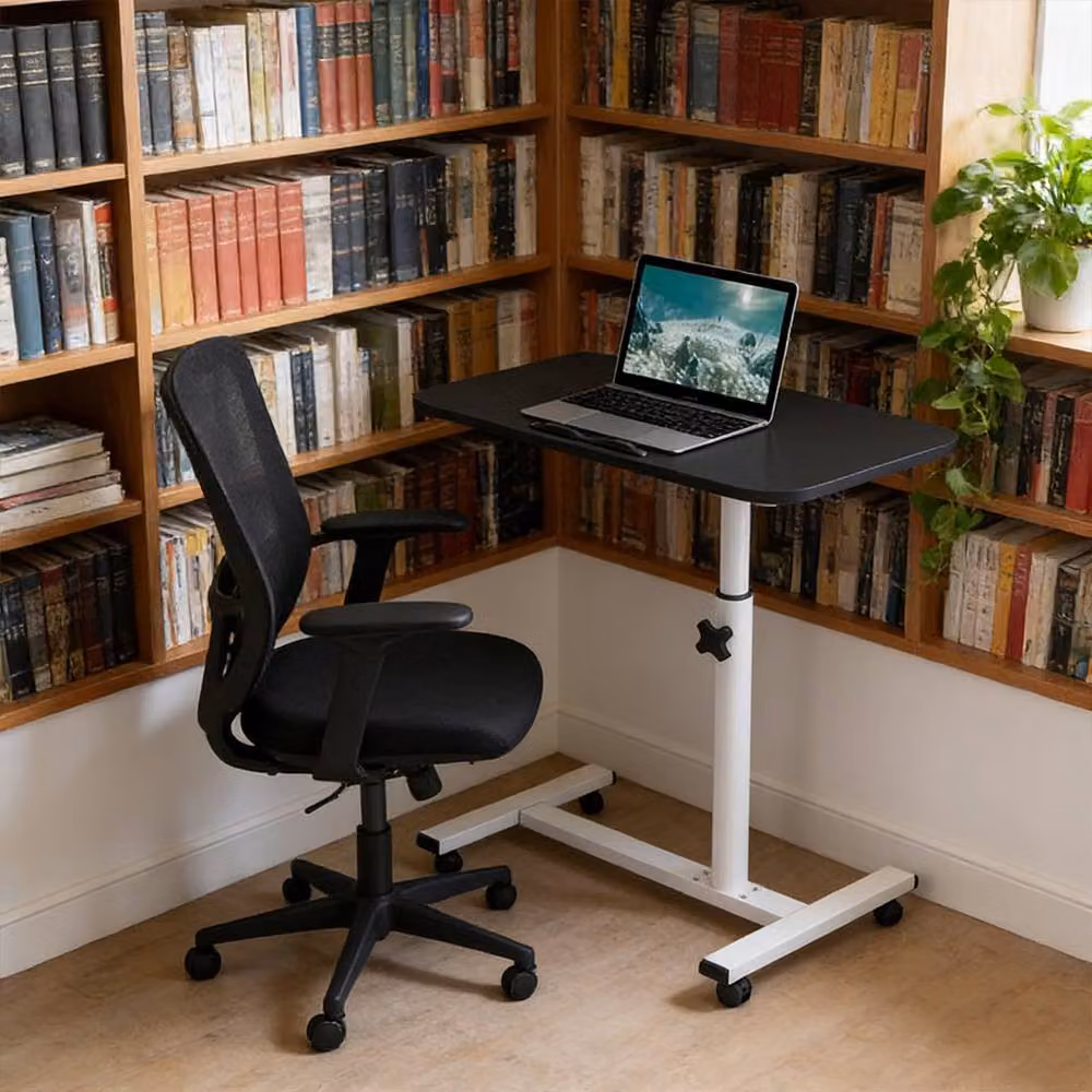 Ventryn Black Mobile Adjustable Rectangular Table with Manual Crank and Castors – 2