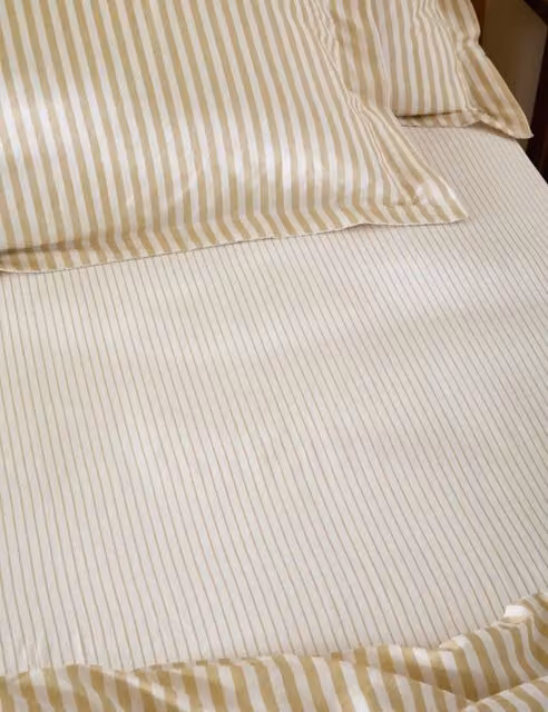 YARD Hebden Striped Pure Cotton Fitted Sheet, Yellow, W: 180 cm, D: 200 cm