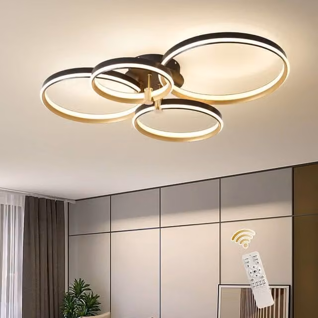 NIVOR 60W 4 Ring LED Dimmable Flush Mount Ceiling Light with Remote Control and 3 Colour Settings in Gold – 1