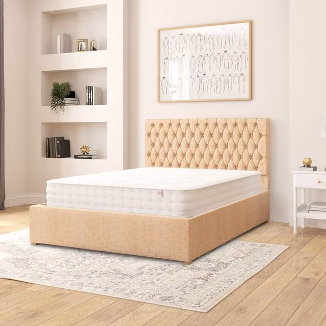 Aspire Monroe Double Ottoman Storage Bed in Champagne Firenze Velour Fabric