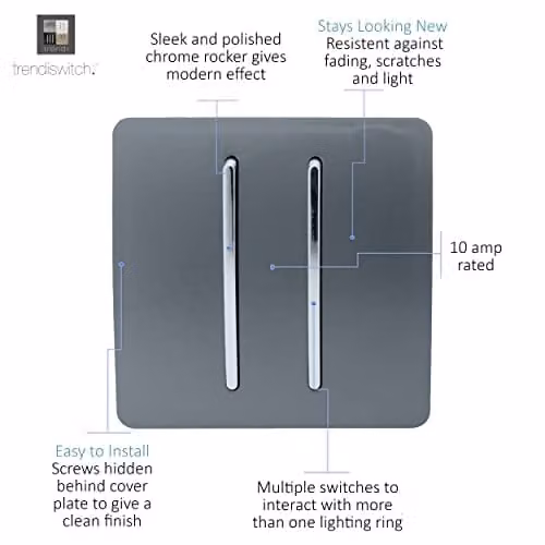 Trendi 2 Gang 3 Way Intermediate 10 Amp Rocker Light Switch in Warm Grey – 2
