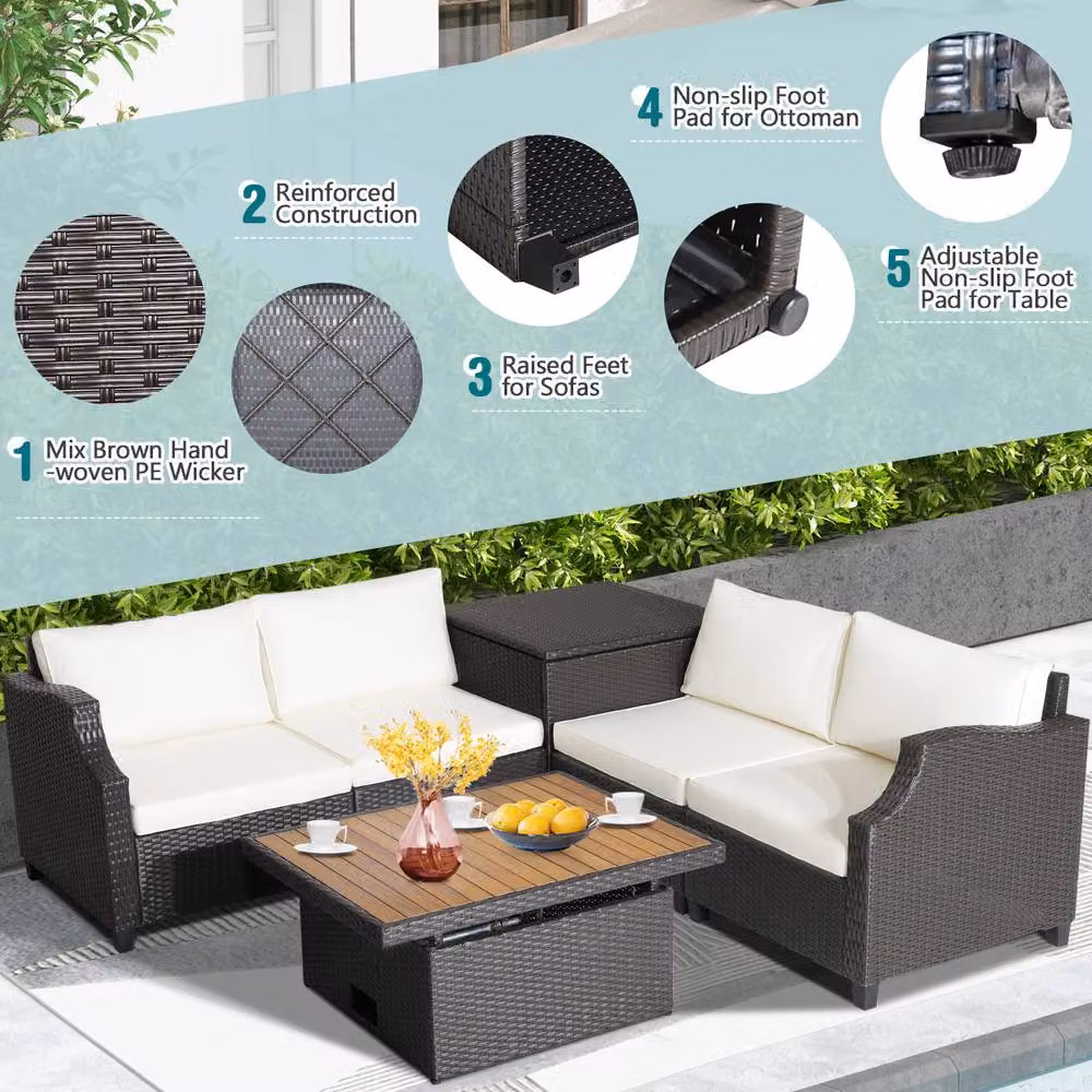 Gymax 7 Piece Outdoor Hand-Woven PE Wicker Furniture Set in Off White – 4