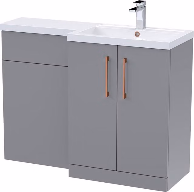 Balterley Modern Satin Grey Right-Hand Vanity and WC Unit Combination with Soft-Close Hinged Doors, W: 110 cm, H: 84 cm – 1