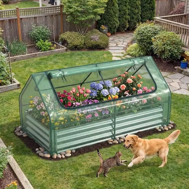NESTLUNE Green Outdoor Raised Garden Bed Kit for Flowers and Vegetables