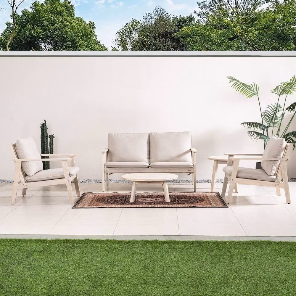 Direct Wicker 4 Piece Outdoor Furniture Set with 2 Seater Sofa and Coffee Table in Beige Acacia Wood – 2