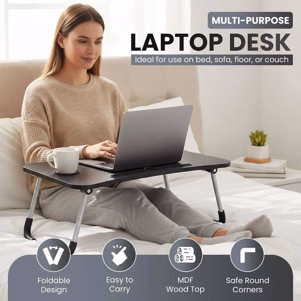FORGEVIO Black Folding Laptop Table and Bed Tray with Adjustable Height and Tilt – 2