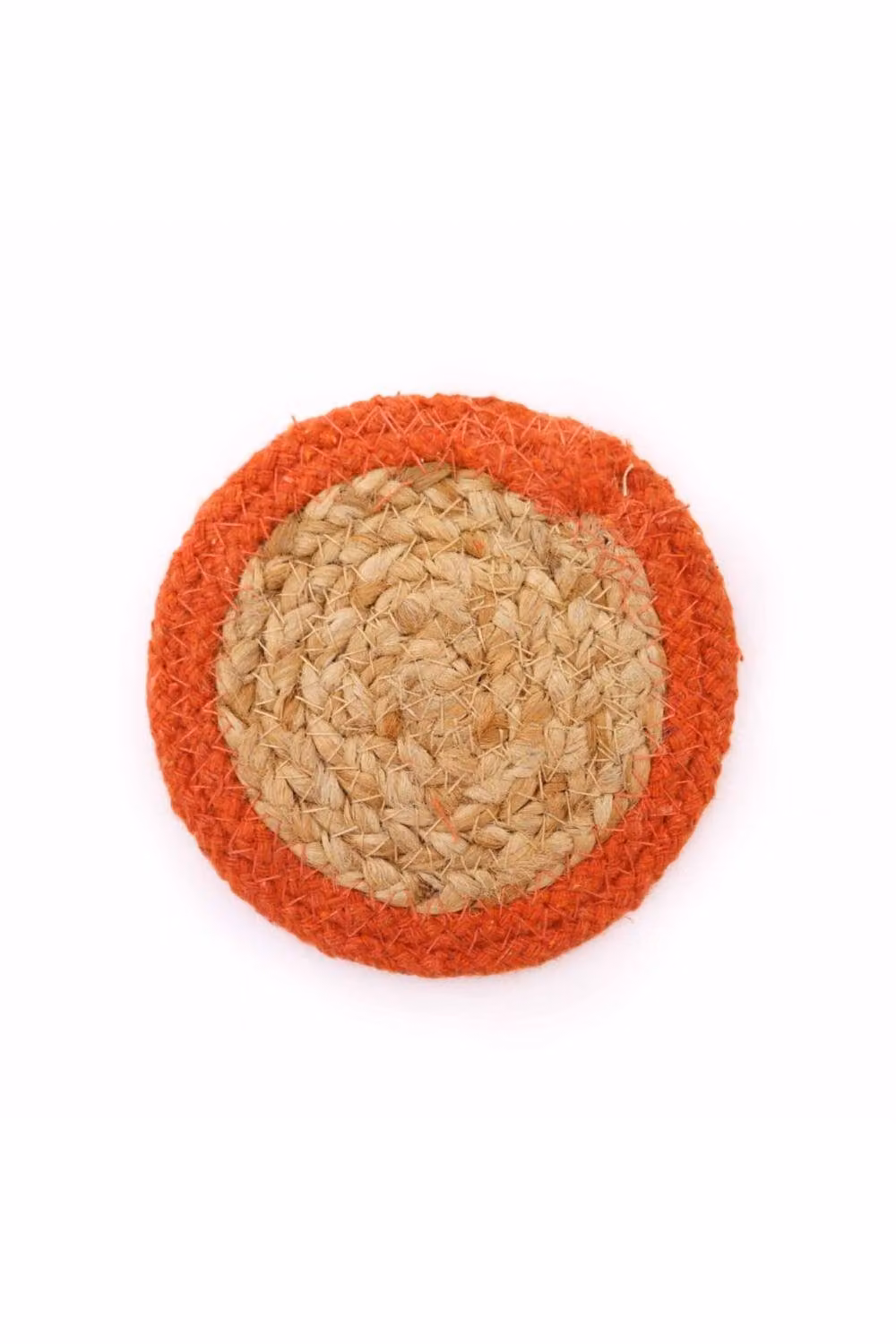 KDMD Natural Jute and Cotton Coaster Set of 6 in Orange with Holder, Diameter: 10 cm – 2
