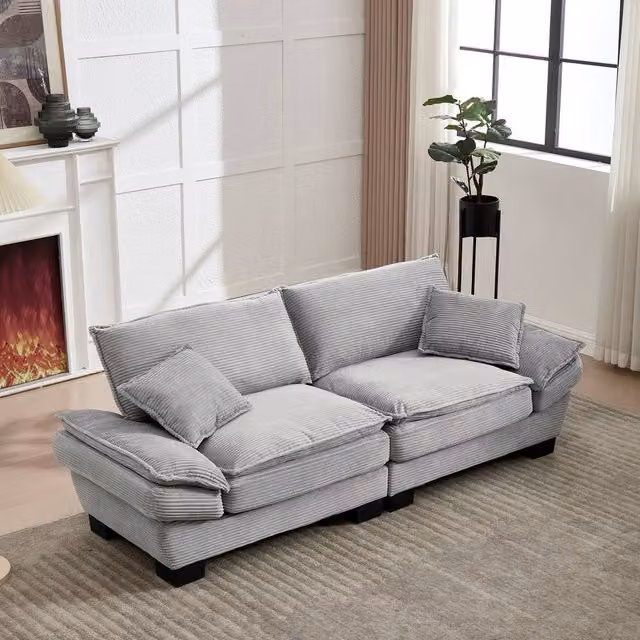 Direct Wicker Modern Oversized 2 Seater Upholstered Loveseat Couch in Light Grey with Scatter Cushions – 1