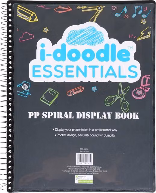 idoodle Essentials Black Plastic Spiral Display Book