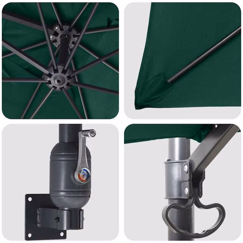 Berkfield Home Green Polyester Collapsible Patio Umbrella W: 300 cm, D: 300 cm, H: 230 cm – 3