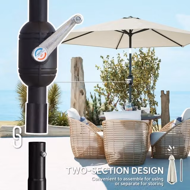 Outsunny 2.6m Garden Parasol Umbrella with Aluminium Pole and Tilt Function in Cream