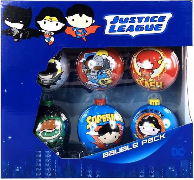 DC Super Heroes Multicolour Metal Round Hanging Christmas Baubles, 6 Pack – 1