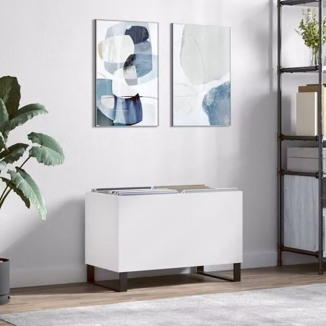 Berkfield Home Record Cabinet in White, W/D/H: 74.5 x 38 x 48 cm