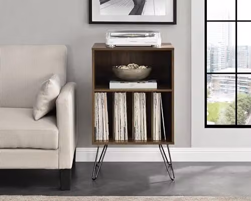 Ameriwood Harmony Mid-Century Turntable Stand with Hairpin Legs, Walnut Look, H 86.61 x W 52.58 x D 45.72 cm – 2