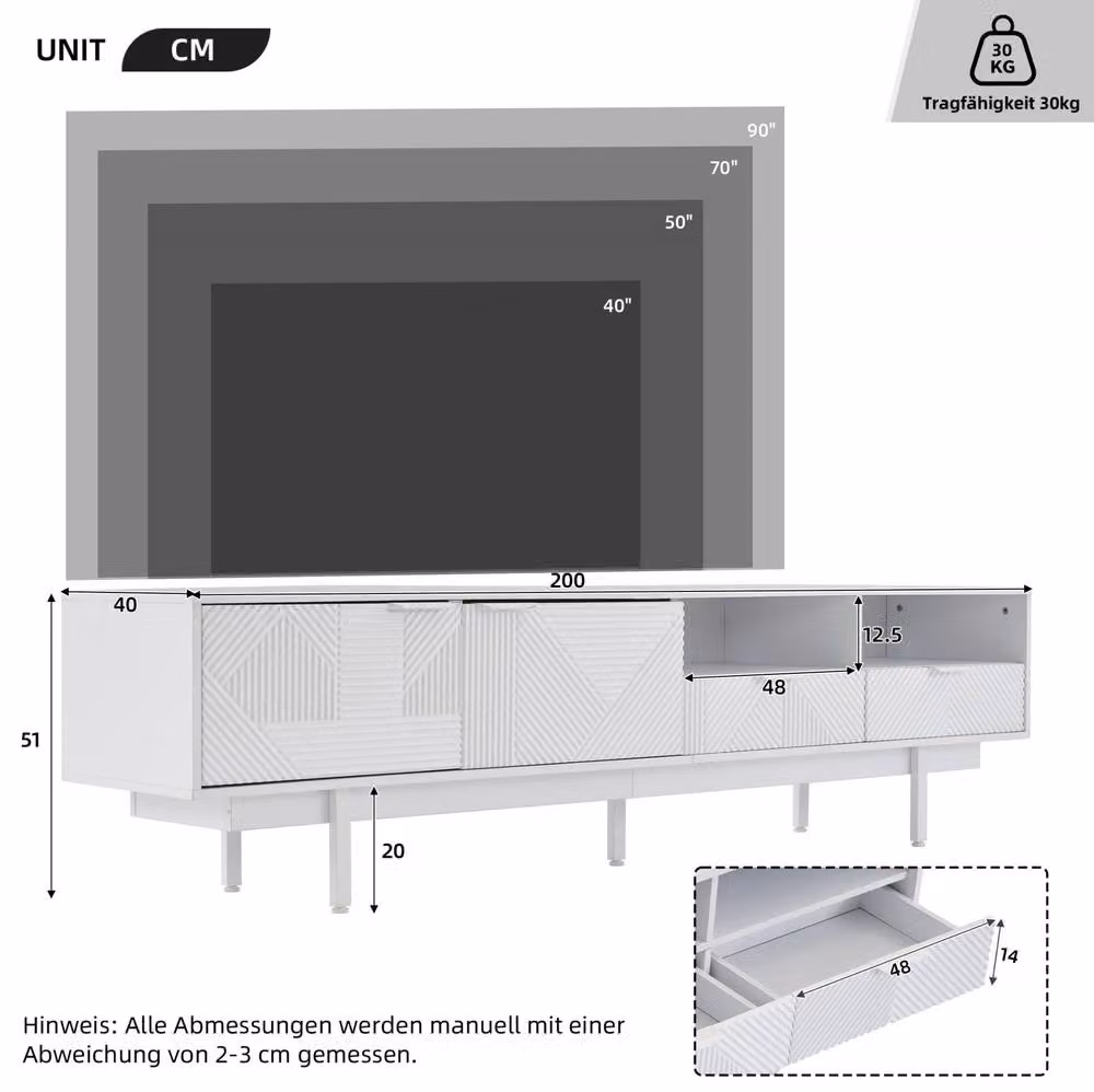 STILVORA Modern Geometric TV Stand with Doors and Shelves in Matt White – 2