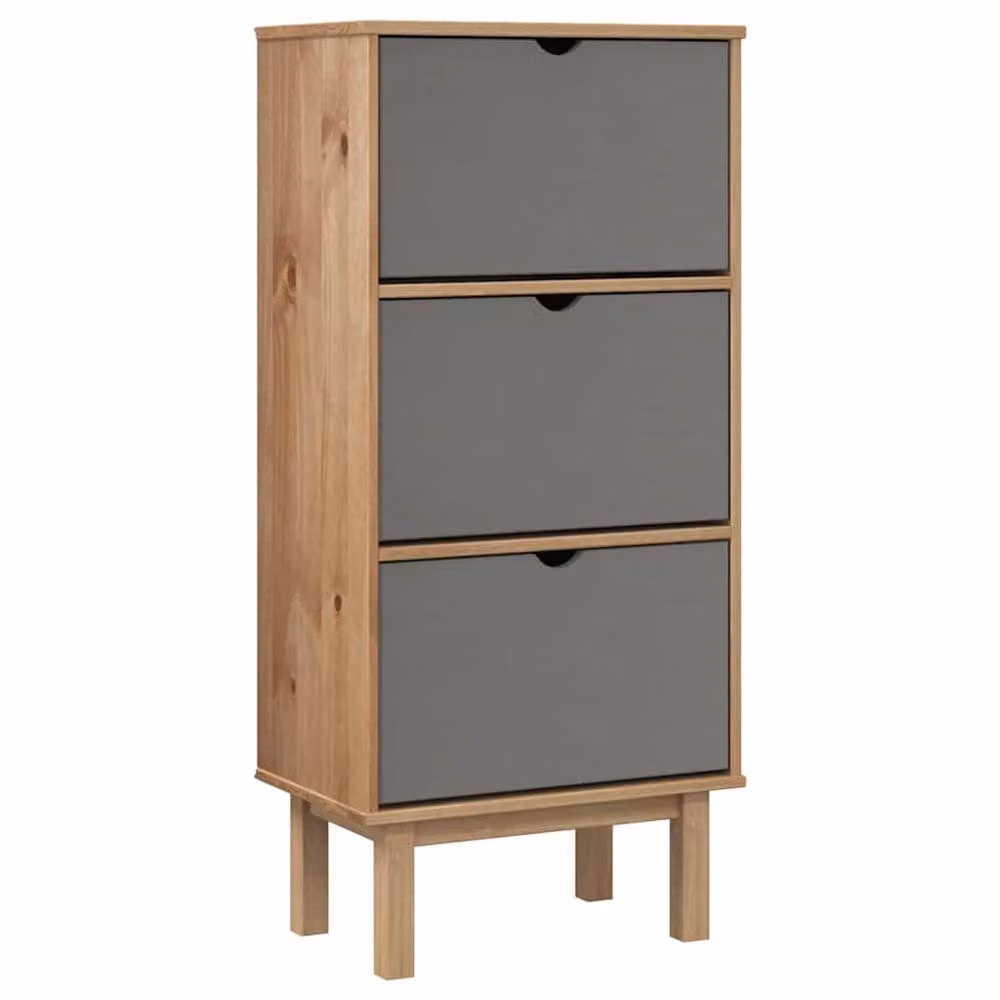 Berkfield Home OTTA Shoe Cabinet in Brown and Grey Solid Pine Wood with 3 Drawers, W: 120 cm, H: 55 cm, D: 35 cm – 2
