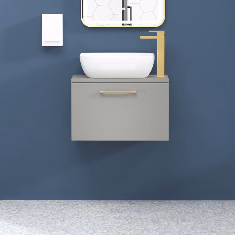 Royal Bathrooms Elva Modena 800mm Wall Hung Vanity Unit with 1 Drawer and Countertop Basin in Satin Grey