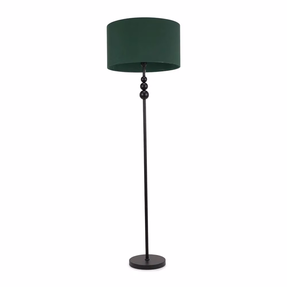 ValueLights Marissa Black Stacked Ball Floor Lamp with Bottle Green Fabric Drum Shade and LED Bulb – 2