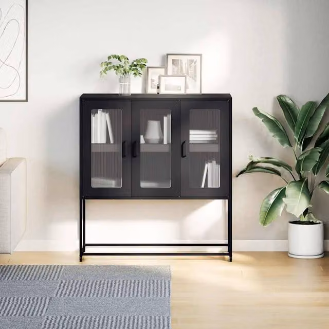 Berkfield Home Anthracite Sideboard in Matt Charcoal Metal, W: 100.5 cm, D: 39 cm, H: 107 cm