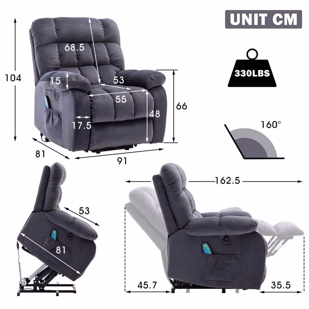 Matteo Electric Power Lift Recliner Chair in Grey Fabric – 2