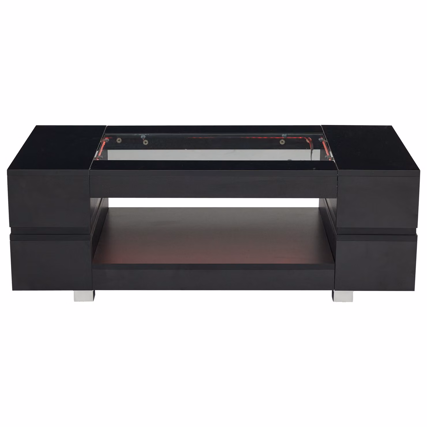 Aosom UK Modern LED Hollow Coffee Table with App-Controlled Light Strip and High-Gloss Toughened Glass Top, Black, W: 100 cm, D: 50 cm, H: 35 cm – 2