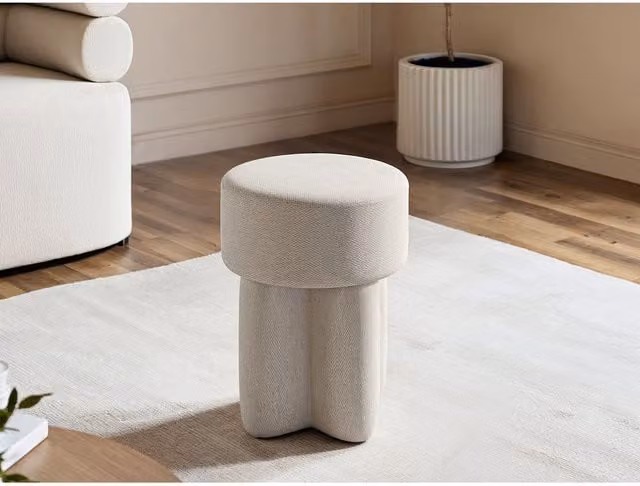 Solace+Co Astrid Fabric Pouffe in Beige