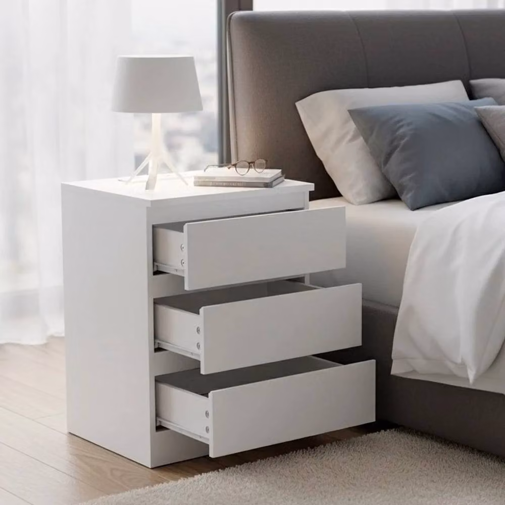 KORVIXA Modern Bedside Table with 3 Drawers in White, W/D/H: 100 x 60 x 59 cm – 2