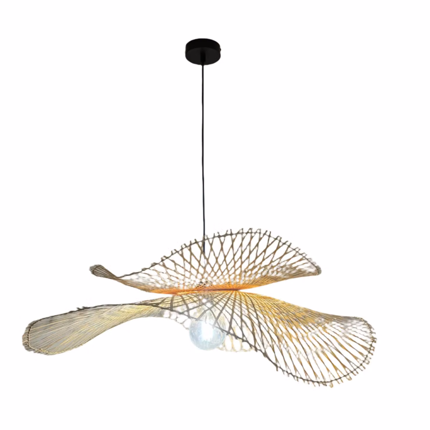 CGC Lighting Tulul Duo Natural Bamboo Wave Easy Fit Lampshade Set in Brown and Beige, Diameter: 80 cm and 56 cm – 2