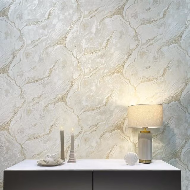 Rasch Palmetto Agate Abstract Wallpaper in Yellow and Gold