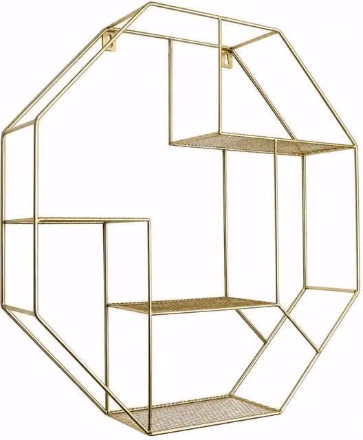 FORGEVIO Deco Glamour Gold Hexagon Wall Mounted Geometric Shelf