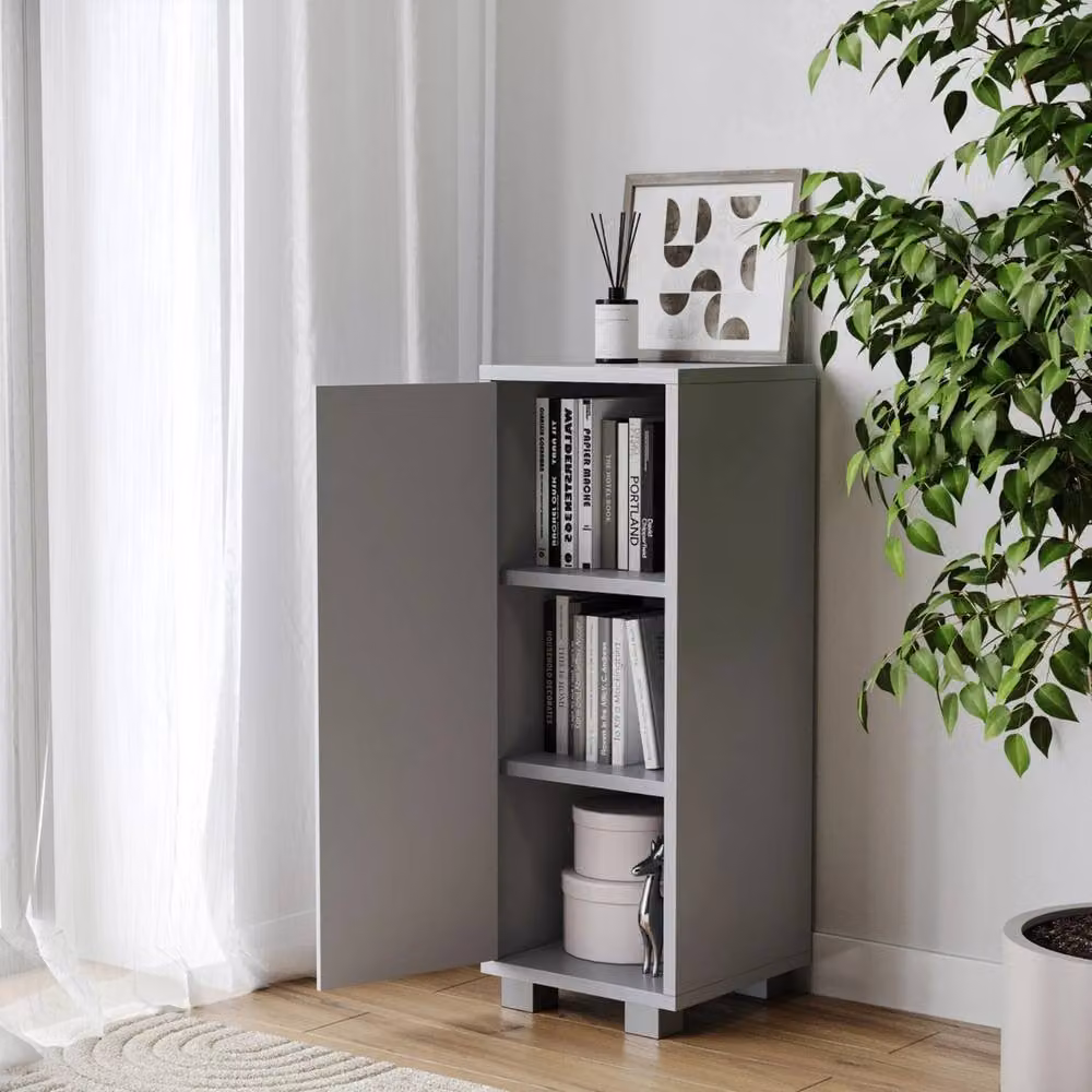 Havendro Modern Grey Wooden 1 Door Corner Storage Cabinet with Internal Shelves – 3