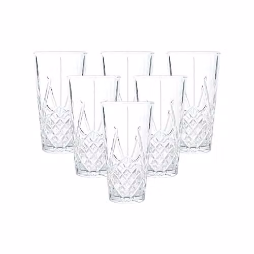 Simpa Imperial Elegant Glass Tumblers, Set of 6, Transparent, 435ml
