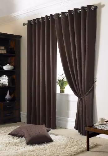 Alan Symonds Madison Doby Square Eyelet Lined Curtains, Brown, W: 90 x H: 108 Inch