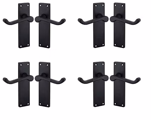 Golden Grace Victorian Scroll Lever Latch Door Handles with Plate, Matt Black, 4 Pairs